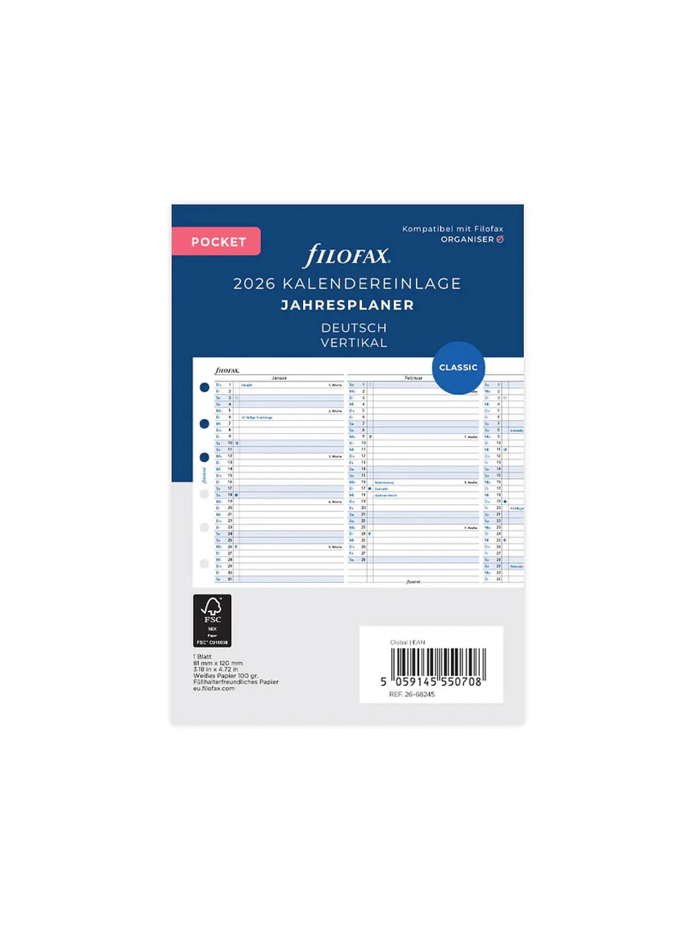 FILOFAX | Kalendereinlage Jahresplaner Deutsch Pocket 2026 | 